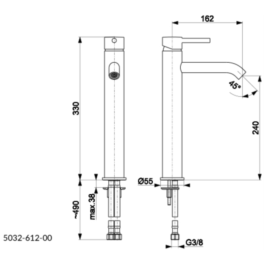 KFA Armatura 5032-612-00 - Altaan hana + jäte ylivuoto MOZA 33 cm kiiltävä kromi