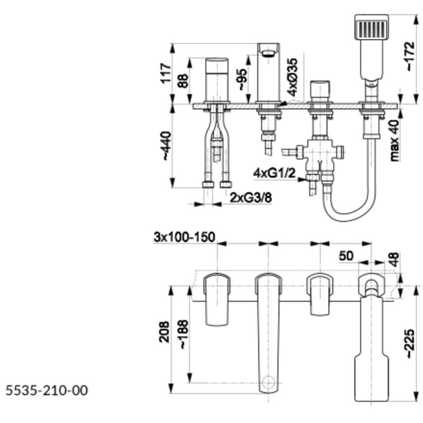 KFA Armatura 5535-210-00 - Kylpyhana 4-reikäinen MOKAIT kiiltävä kromi