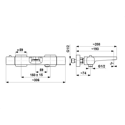 KFA Armatura 5754-010-81 - Termostaattinen kylpyammeen hana MALAGA musta
