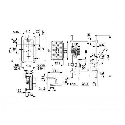 KFA Armatura 5759-301-61 - MALAGA termostaattinen uppoasennettava suihkusetti, metallinharmaa