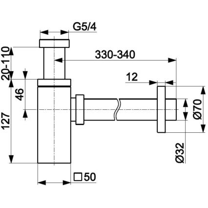 KFA Armatura 600-002-00 - Kulmikas pesuallasloukku kiiltävä kromi