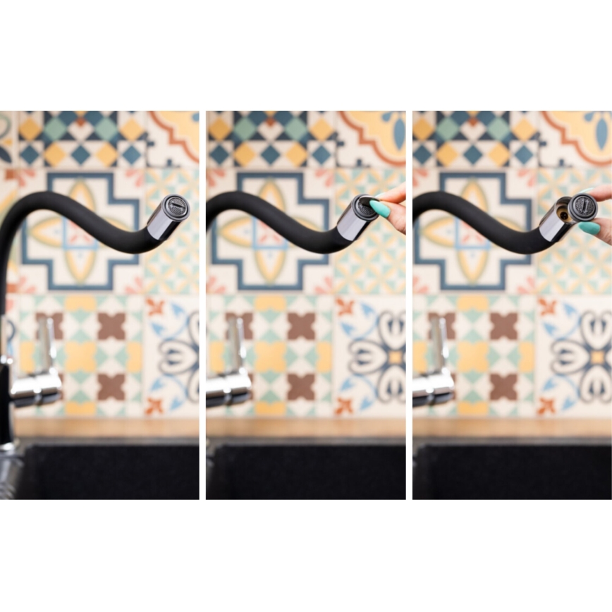 KFA Armatura 6553-915-00 - Pesualtaan hana joustavalla kädellä RUMBA 40,5 cm musta/kiiltävä kromi