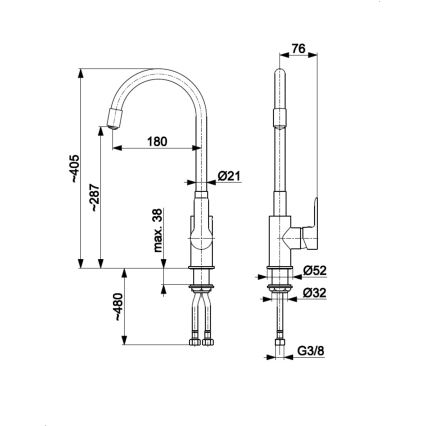 KFA Armatura 6553-915-00 - Pesualtaan hana joustavalla kädellä RUMBA 40,5 cm musta/kiiltävä kromi