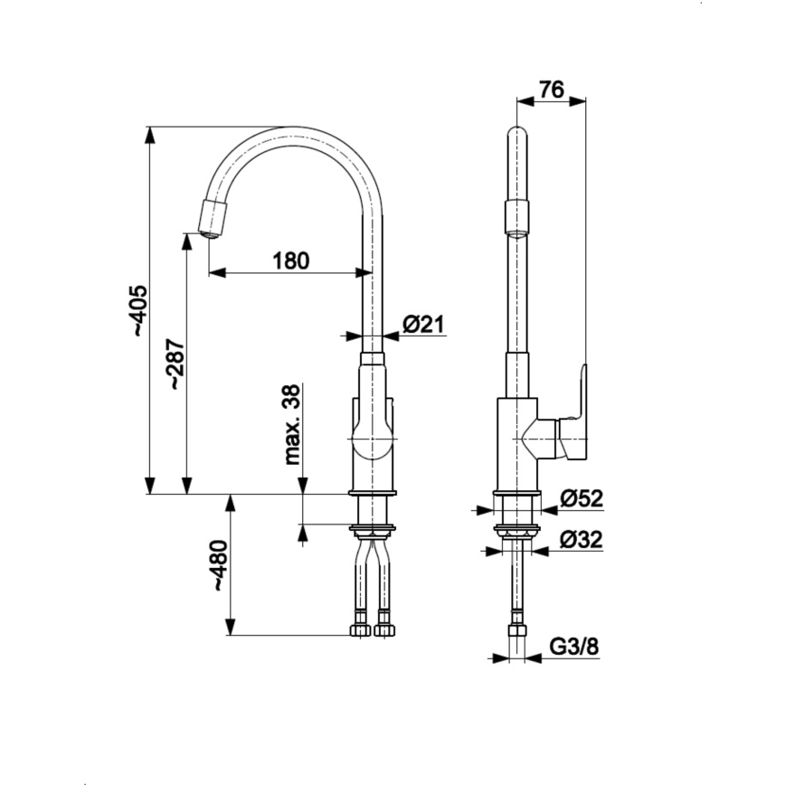 KFA Armatura 6553-915-00 - Pesualtaan hana joustavalla kädellä RUMBA 40,5 cm musta/kiiltävä kromi