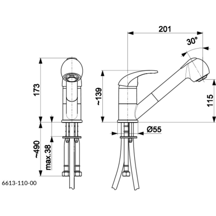 KFA Armatura 6613-110-00 - Tiskihana ulosvedettävällä ruiskulla INDIRA kiiltävä kromi