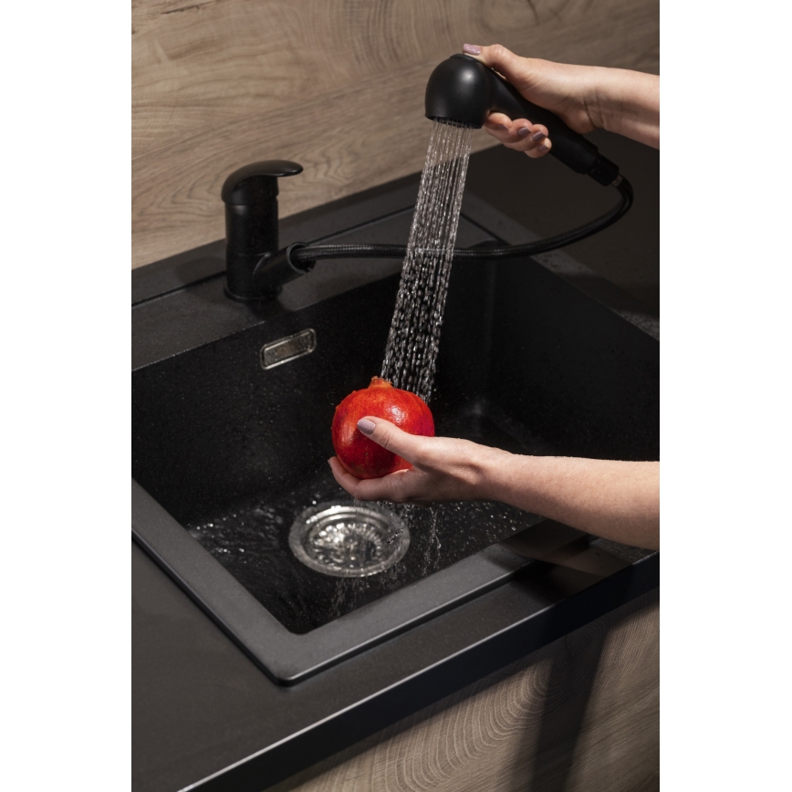 KFA Armatura 6613-110-81 - Tiskihana ulosvedettävällä ruiskulla INDIRA messinki/matta musta