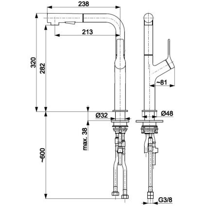 KFA Armatura 6623-220-22 - Tiskihana ulosvedettävällä ruiskulla DUERO DESIGN ruostumaton