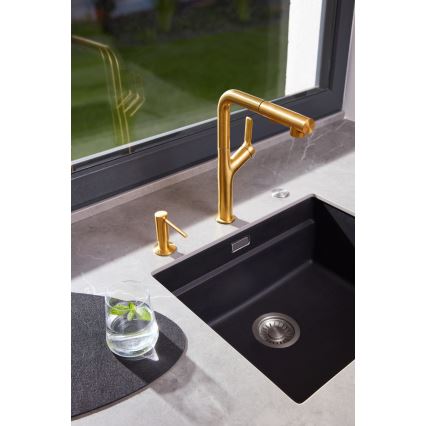 KFA Armatura 6623-220-31 - Tiskihana ulosvedettävällä ruiskulla DUERO DESIGN ruostumaton/maa kulta