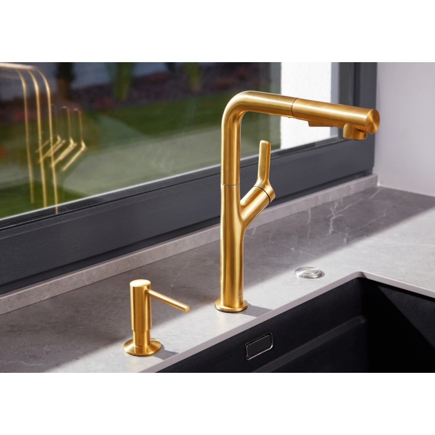 KFA Armatura 6623-220-31 - Tiskihana ulosvedettävällä ruiskulla DUERO DESIGN ruostumaton/maa kulta