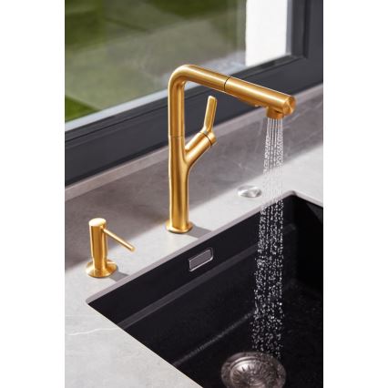 KFA Armatura 6623-220-31 - Tiskihana ulosvedettävällä ruiskulla DUERO DESIGN ruostumaton/maa kulta