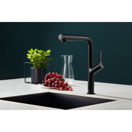 KFA Armatura 6623-220-81 - Tiskihana ulosvedettävällä ruiskulla DUERO DESIGN ruostumaton/matta musta