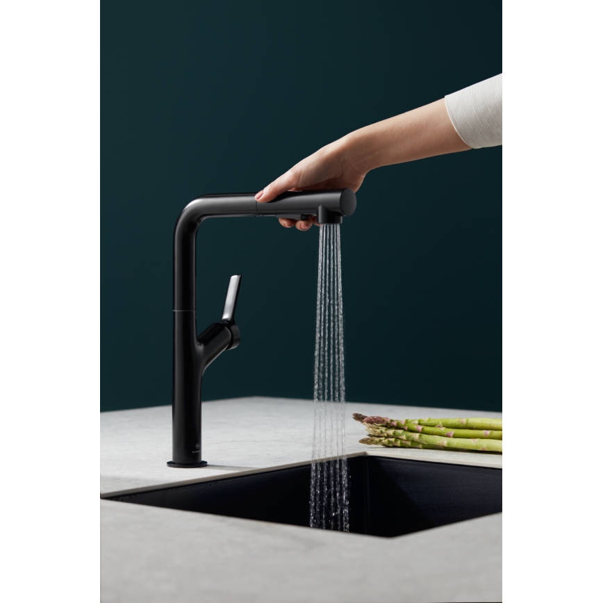 KFA Armatura 6623-220-81 - Tiskihana ulosvedettävällä ruiskulla DUERO DESIGN ruostumaton/matta musta