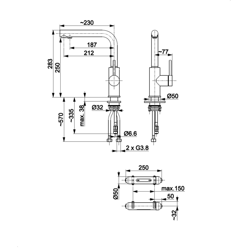 KFA Armatura 6623-912-22 - Suodatin vesihana DUERO PURE ruostumaton + filtteri