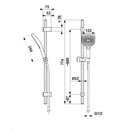 KFA Armatura 841-352-61 - Suihkusetti MALAGA metallinhohtoinen harmaa