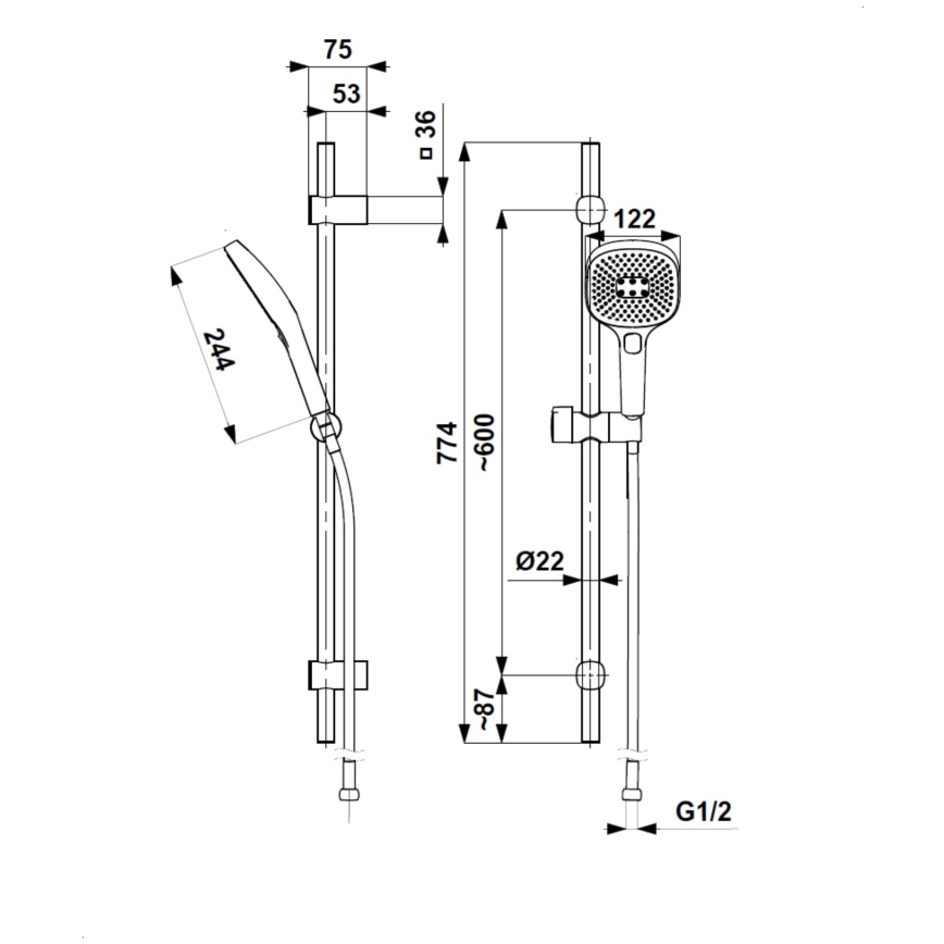 KFA Armatura 841-352-61 - Suihkusetti MALAGA metallinhohtoinen harmaa
