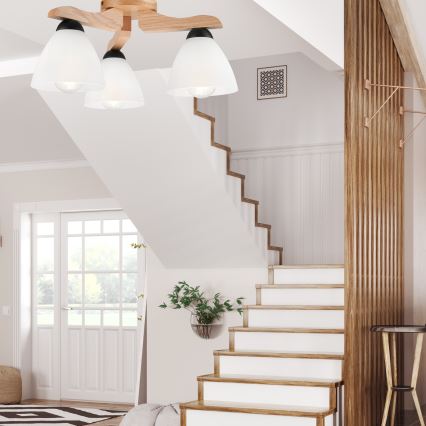 Kiinteä kattokruunu ADRIANO 3xE27/60W/230V tammi