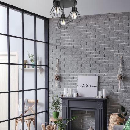 Kiinteä kattokruunu AUDREY 3xE27/60W/230V musta