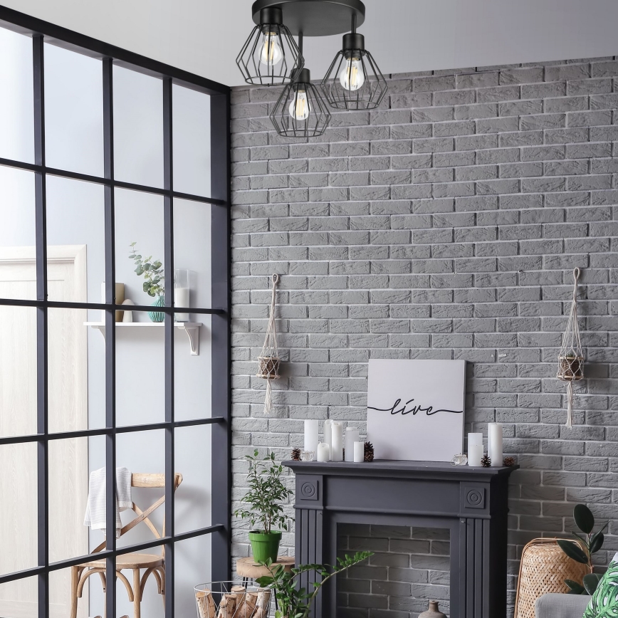 Kiinteä kattokruunu AUDREY 3xE27/60W/230V musta