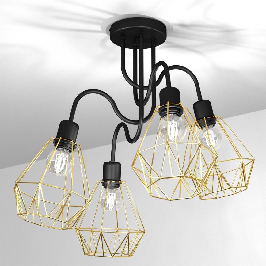 Kiinteä kattokruunu BERGEN 4xE27/60W/230V musta/kultainen