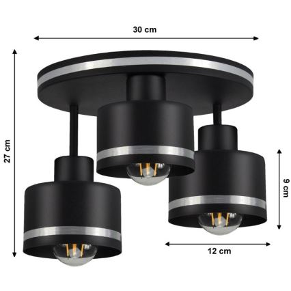 Kiinteä kattokruunu BODO SILVER 3xE27/60W/230V