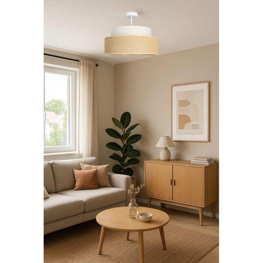 Kiinteä kattokruunu BOHO 1xE27/60W/230V halkaisija 40 cm kerma/beige
