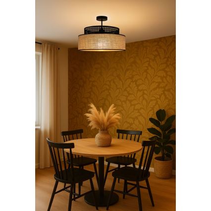 Kiinteä kattokruunu BOHO 1xE27/60W/230V halkaisija 40 cm musta/rottinki