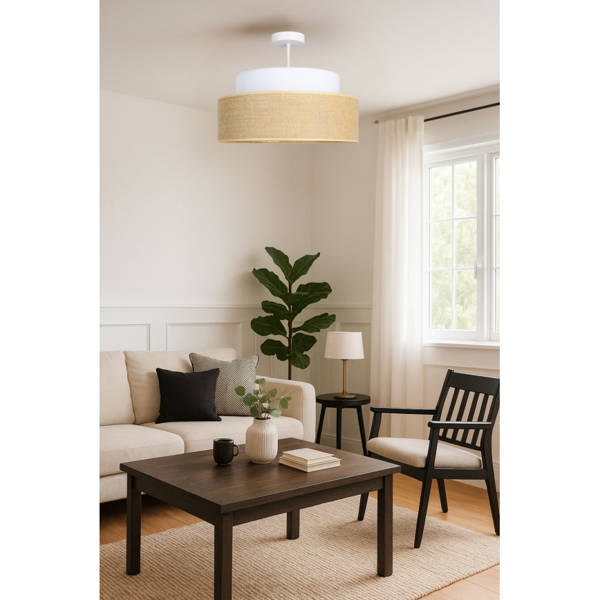 Kiinteä kattokruunu BOHO 1xE27/60W/230V halkaisija 40 cm valkoinen/beige
