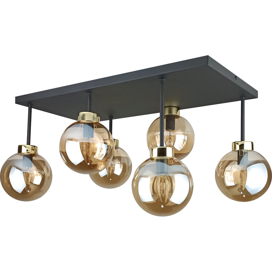 Kiinteä kattokruunu DEA 6xE14/60W/230V musta/kulta/savuinen beige