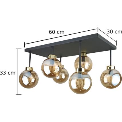 Kiinteä kattokruunu DEA 6xE14/60W/230V musta/kulta/savuinen beige