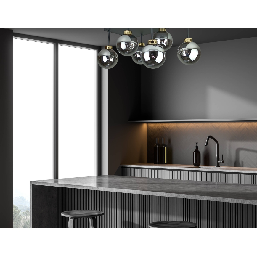 Kiinteä kattokruunu DEA 6xE14/60W/230V musta/kulta/savuinen musta