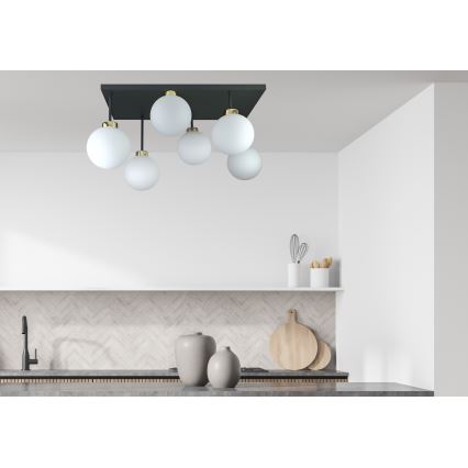 Kiinteä kattokruunu DEA 6xE14/60W/230V musta/kulta/valkoinen