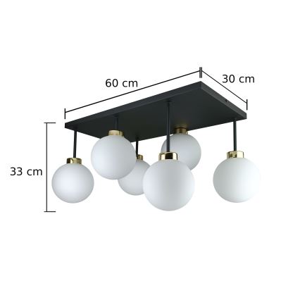 Kiinteä kattokruunu DEA 6xE14/60W/230V musta/kulta/valkoinen
