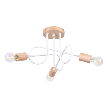 Kiinteä kattokruunu EMBER 3xE27/15W/230V valkoinen/beige/pyökki