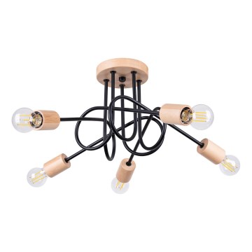 Kiinteä kattokruunu EMBER 5xE27/15W/230V musta/beige/pyökki