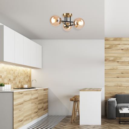 Kiinteä kattokruunu MALENA 3xE14/5W/230V kulta/musta/savuinen beige