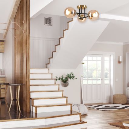 Kiinteä kattokruunu MALENA 3xE14/5W/230V kulta/musta/savuinen beige