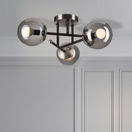 Kiinteä kattokruunu MALENA 3xE14/5W/230V musta/savuinen