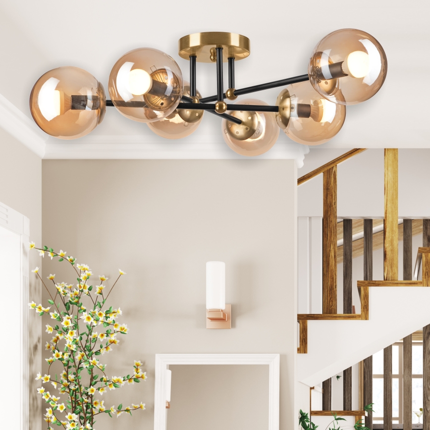 Kiinteä kattokruunu MALENA 6xE14/5W/230V kulta/musta/savuinen beige