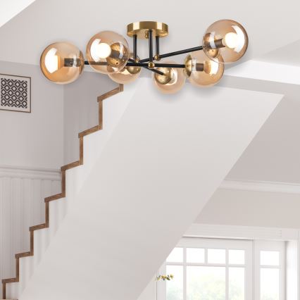 Kiinteä kattokruunu MALENA 6xE14/5W/230V kulta/musta/savuinen beige