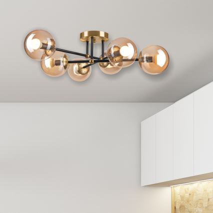 Kiinteä kattokruunu MALENA 6xE14/5W/230V kulta/musta/savuinen beige