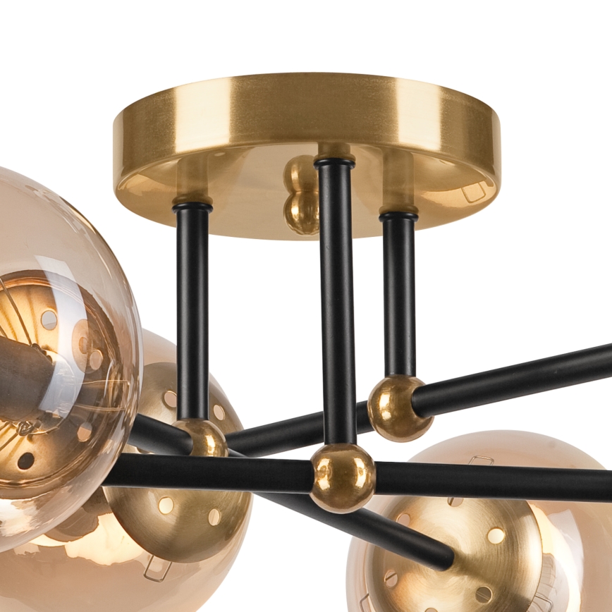 Kiinteä kattokruunu MALENA 6xE14/5W/230V kulta/musta/savuinen beige