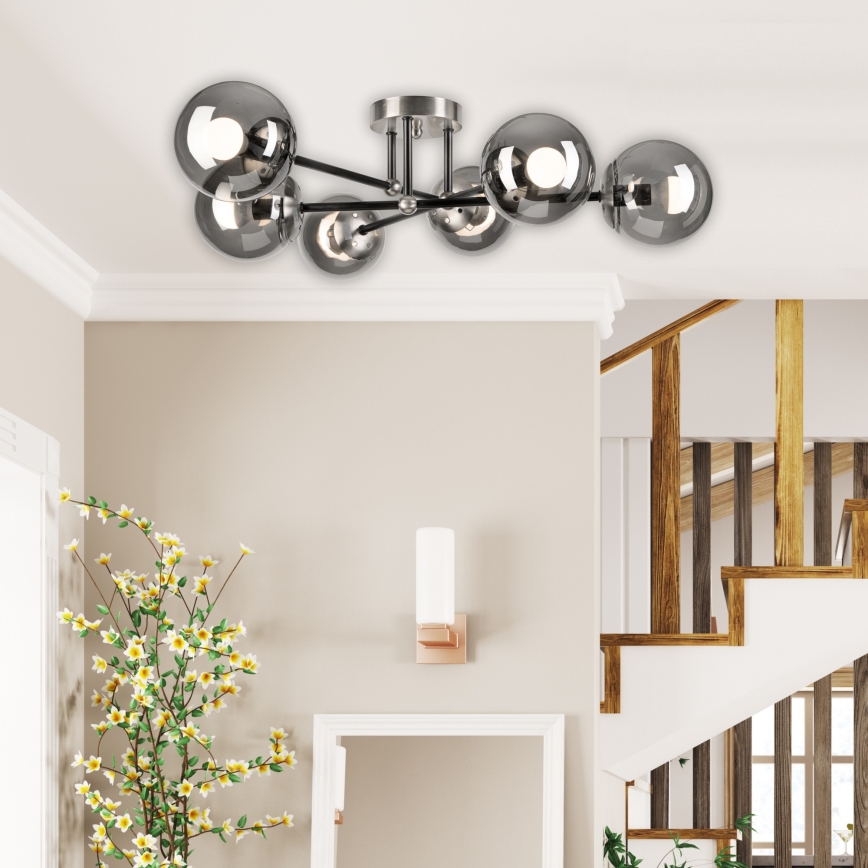 Kiinteä kattokruunu MALENA 6xE14/5W/230V mattakromi/savuinen