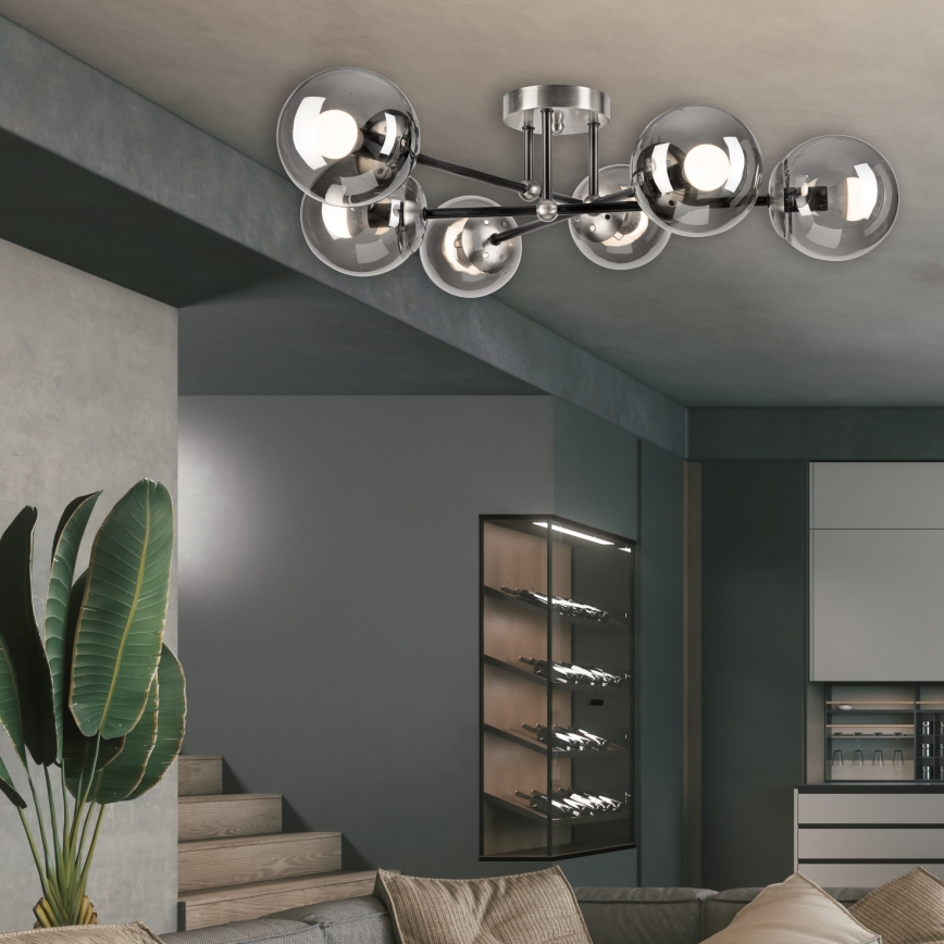 Kiinteä kattokruunu MALENA 6xE14/5W/230V mattakromi/savuinen