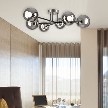 Kiinteä kattokruunu MALENA 6xE14/5W/230V mattakromi/savuinen