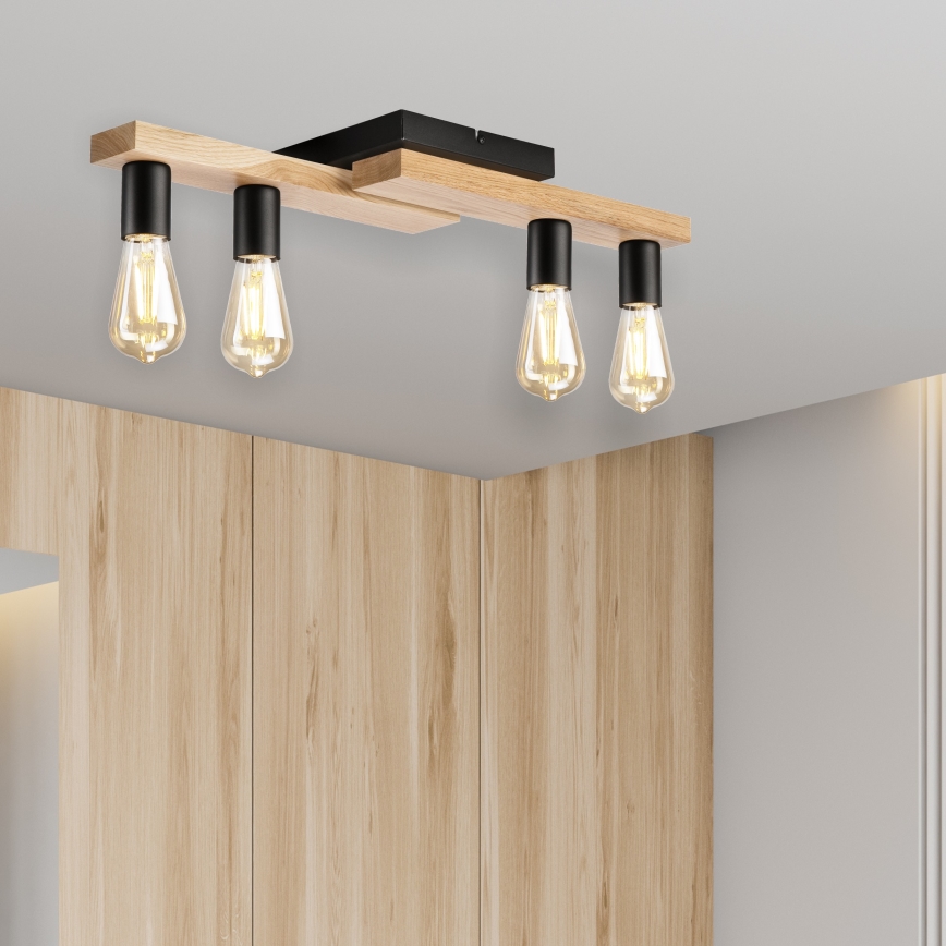 Kiinteä kattokruunu MATTE 4xE27/15W/230V musta/tammi