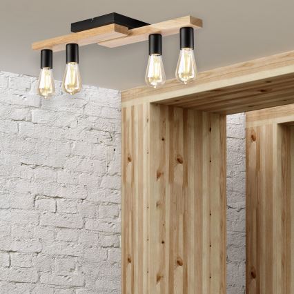 Kiinteä kattokruunu MATTE 4xE27/15W/230V musta/tammi