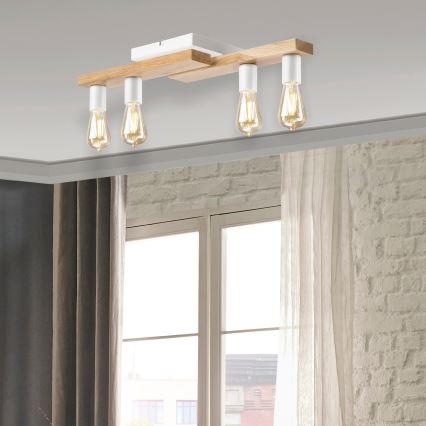 Kiinteä kattokruunu MATTE 4xE27/15W/230V valkoinen/tammi