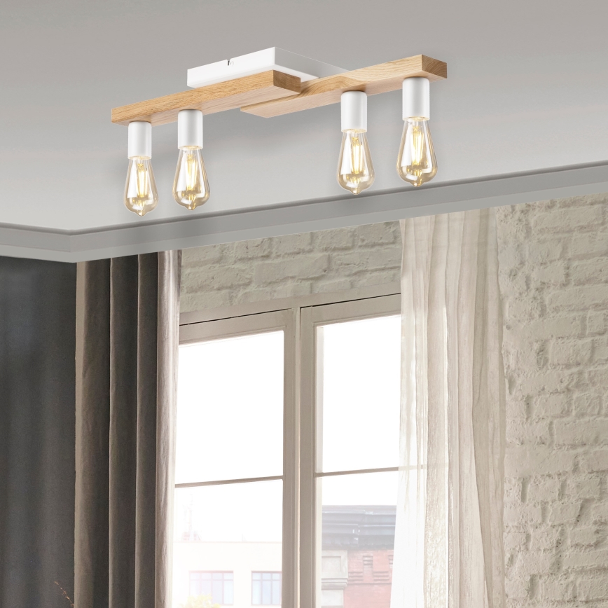 Kiinteä kattokruunu MATTE 4xE27/15W/230V valkoinen/tammi