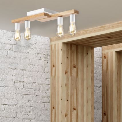 Kiinteä kattokruunu MATTE 4xE27/15W/230V valkoinen/tammi