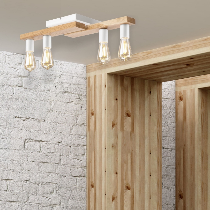 Kiinteä kattokruunu MATTE 4xE27/15W/230V valkoinen/tammi